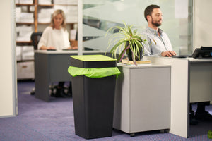 Compostable bags and liners, along with waste bins, for use in offices or commercial settings