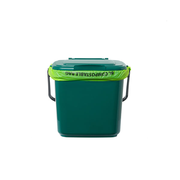 7L Kitchen Caddy for collecting your kitchen food scraps. Picture of bin with 8L compostable bag.